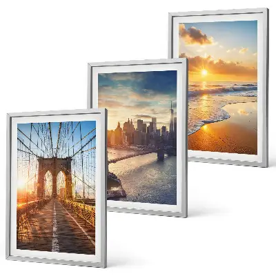 Wall art set featuring a bridge during a city sunset