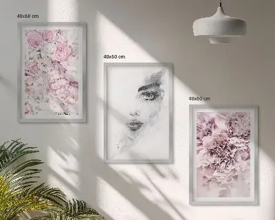 Peonies portrait of a woman wall art three-piece set in black and white