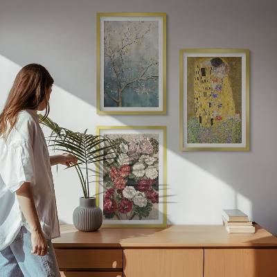 Set of 3 framed wall art pieces Flowers of the tree painting Klimt