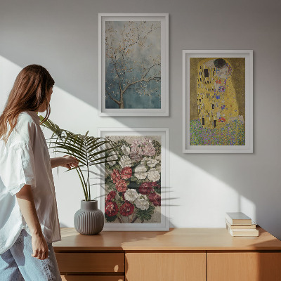 Set of 3 framed wall art pieces Flowers of the tree painting Klimt