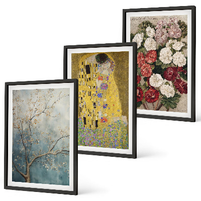 Set of 3 framed wall art pieces Flowers of the tree painting Klimt