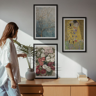 Set of 3 framed wall art pieces Flowers of the tree painting Klimt