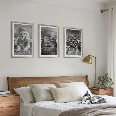 Wild animals of the savannah wall art set of 3 framed pieces