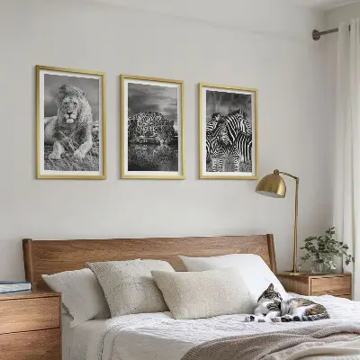 Wild animals of the savannah wall art set of 3 framed pieces