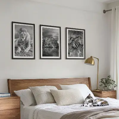 Wild animals of the savannah wall art set of 3 framed pieces