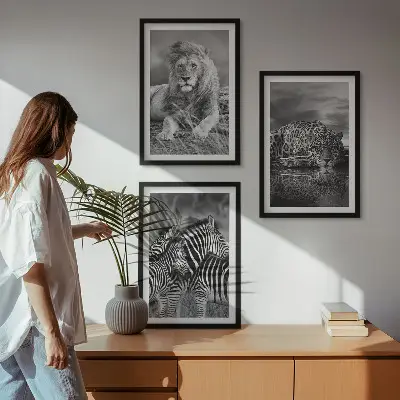 Wild animals of the savannah wall art set of 3 framed pieces