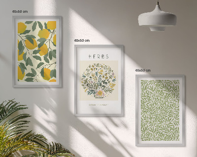 Wall art set Lemons with herbs and leaves