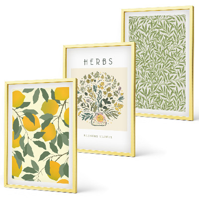 Wall art set Lemons with herbs and leaves