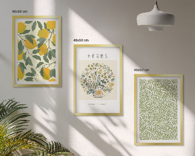 Wall art set Lemons with herbs and leaves