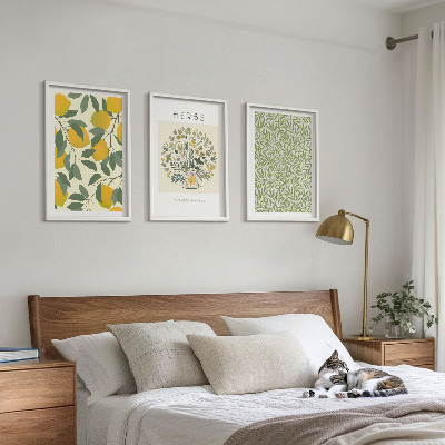 Wall art set Lemons with herbs and leaves
