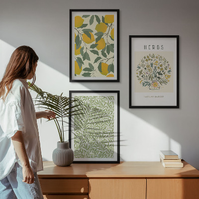 Wall art set Lemons with herbs and leaves