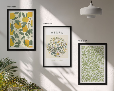 Wall art set Lemons with herbs and leaves