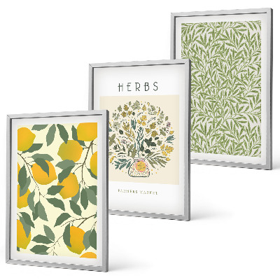 Wall art set Lemons with herbs and leaves
