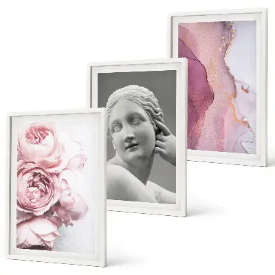 Peonies abstract woman sculpture wall art set of 3 framed pieces