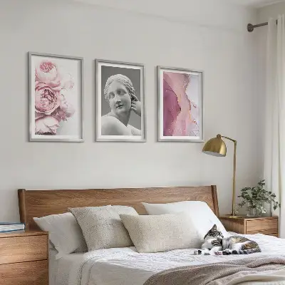 Peonies abstract woman sculpture wall art set of 3 framed pieces