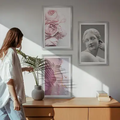 Peonies abstract woman sculpture wall art set of 3 framed pieces