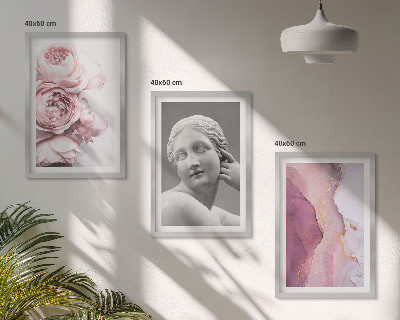 Set of 3 framed wall art pieces Peonies abstract woman sculpture