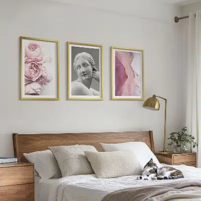 Peonies abstract woman sculpture wall art set of 3 framed pieces