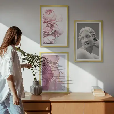 Peonies abstract woman sculpture wall art set of 3 framed pieces
