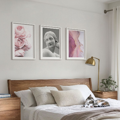 Set of 3 framed wall art pieces Peonies abstract woman sculpture