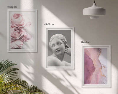 Set of 3 framed wall art pieces Peonies abstract woman sculpture