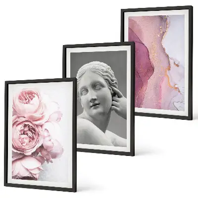 Peonies abstract woman sculpture wall art set of 3 framed pieces