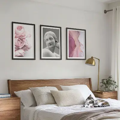 Peonies abstract woman sculpture wall art set of 3 framed pieces
