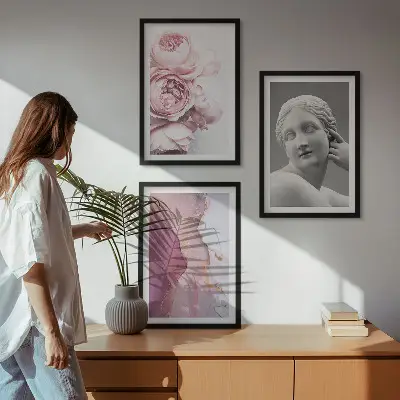 Peonies abstract woman sculpture wall art set of 3 framed pieces