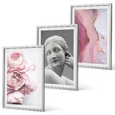 Set of 3 framed wall art pieces Peonies abstract woman sculpture