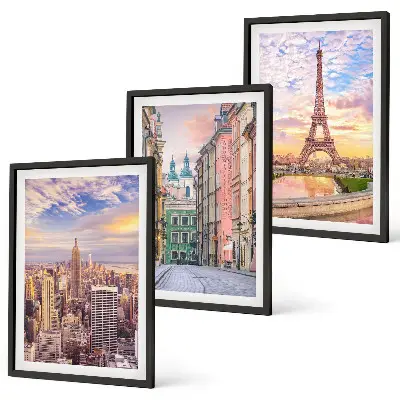 Wall art set featuring New York and Paris city twilight scenes