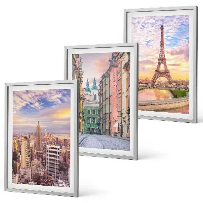 Wall art set featuring New York and Paris city twilight scenes