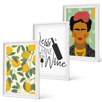 Wall art set Lemons wine portrait of Frida
