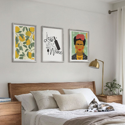 Wall art set Lemons wine portrait of Frida