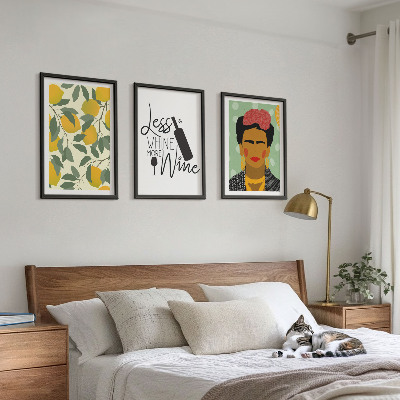 Wall art set Lemons wine portrait of Frida
