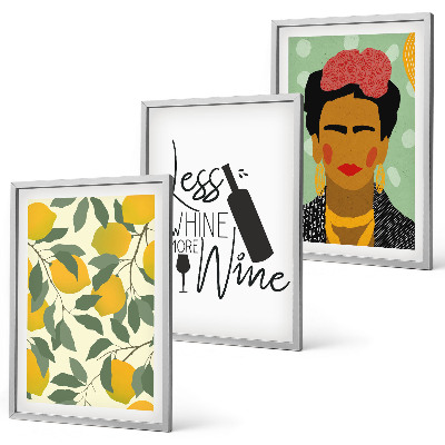 Wall art set Lemons wine portrait of Frida