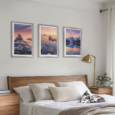 Three-piece wall art piece Mountain landscape, lake, west