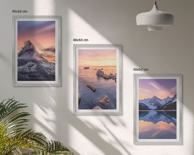 Three-piece wall art piece Mountain landscape, lake, west