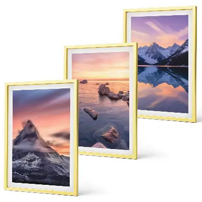 Three-piece mountain landscape wall art featuring a western lake view