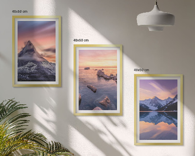 Three-piece wall art piece Mountain landscape, lake, west
