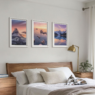 Three-piece wall art piece Mountain landscape, lake, west
