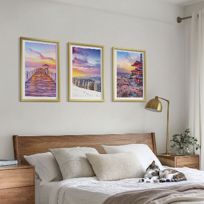 Set of 3 framed wall art pieces Romantic skyscapes