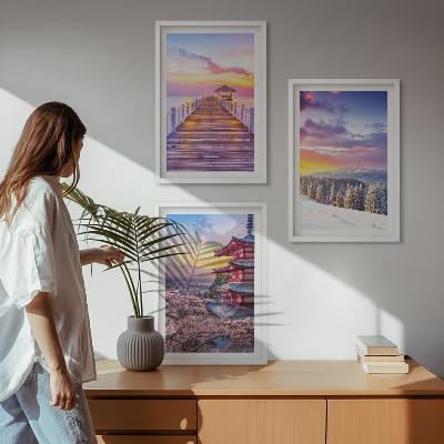 Set of 3 framed wall art pieces Romantic skyscapes