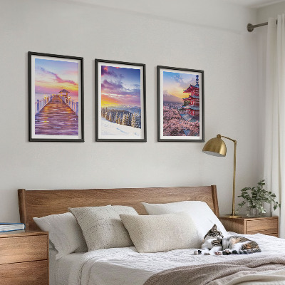 Set of 3 framed wall art pieces Romantic skyscapes