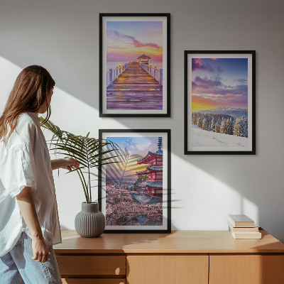 Set of 3 framed wall art pieces Romantic skyscapes
