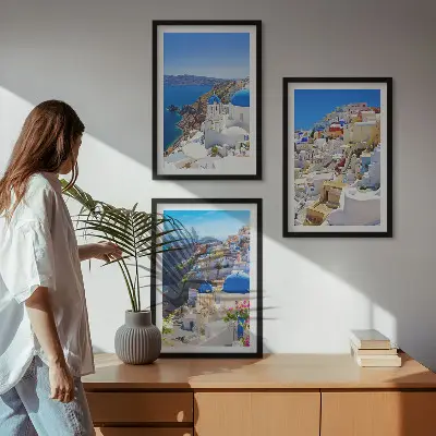 Wall art set landscape architecture in Oia Santorini