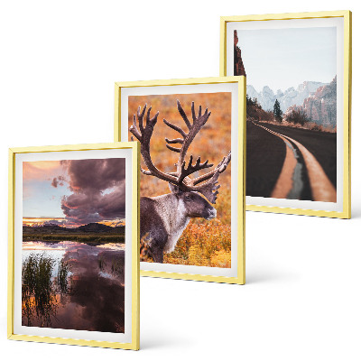 Set of 3 framed wall art pieces Mountain landscapes with reindeer