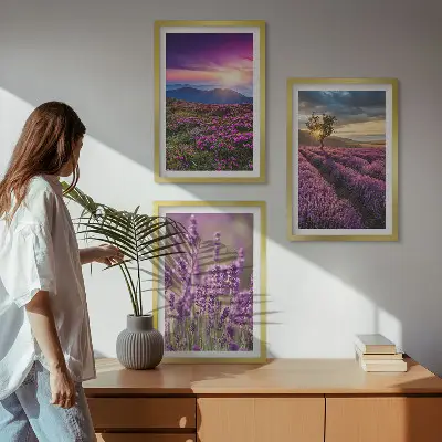 Lavender fields sunset wall art three-piece set