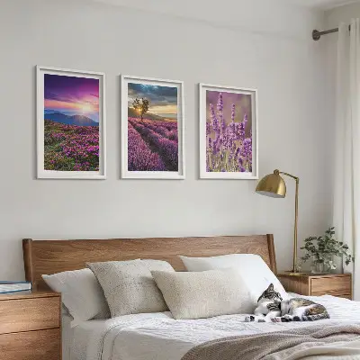 Lavender fields sunset wall art three-piece set