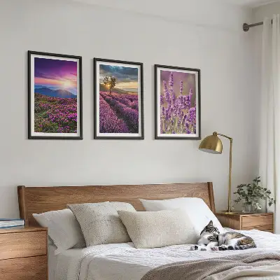 Lavender fields sunset wall art three-piece set