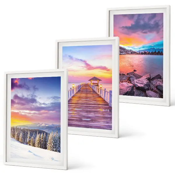 Winter mountain lake landscape set of 3 framed wall art pieces
